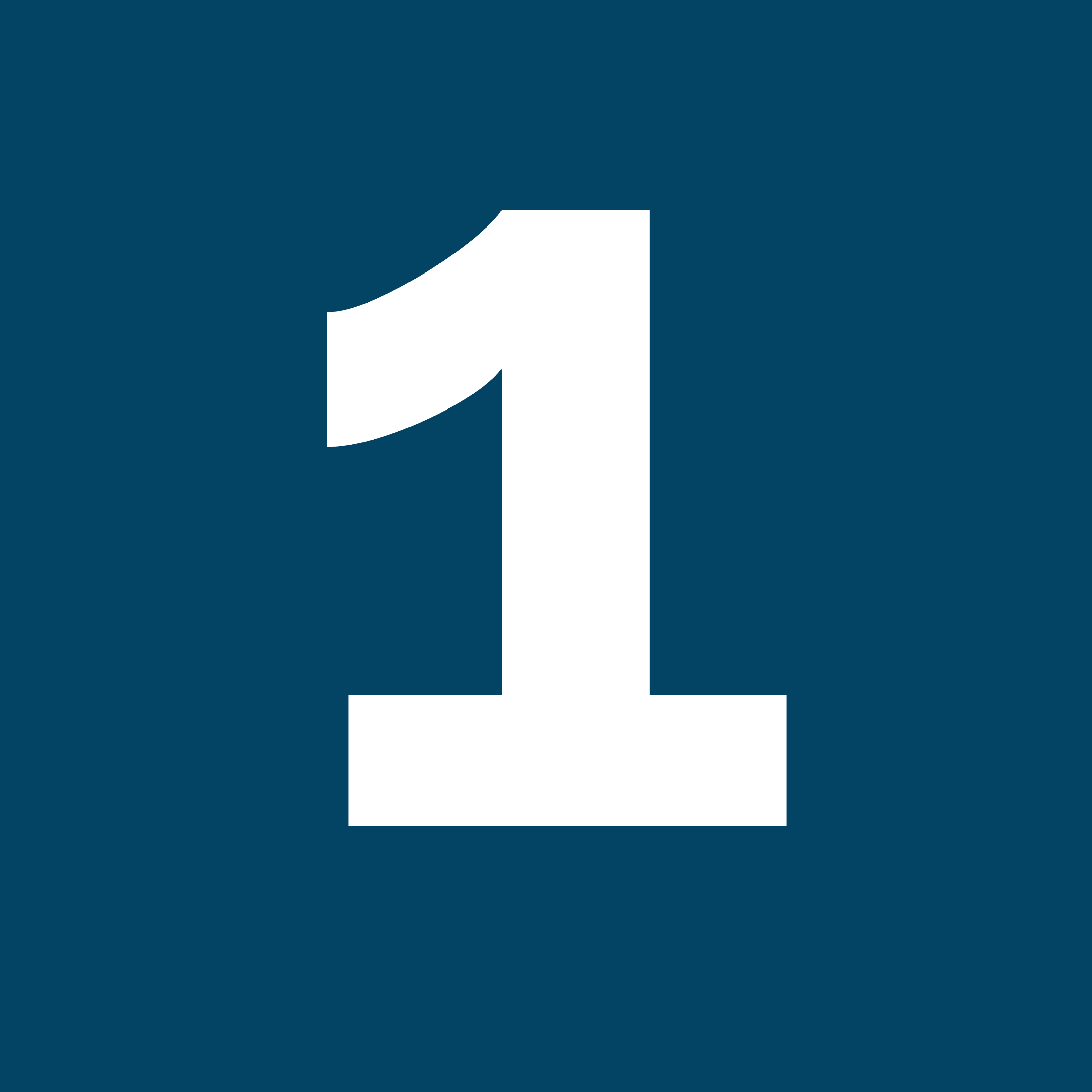 White number one on a solid blue background.