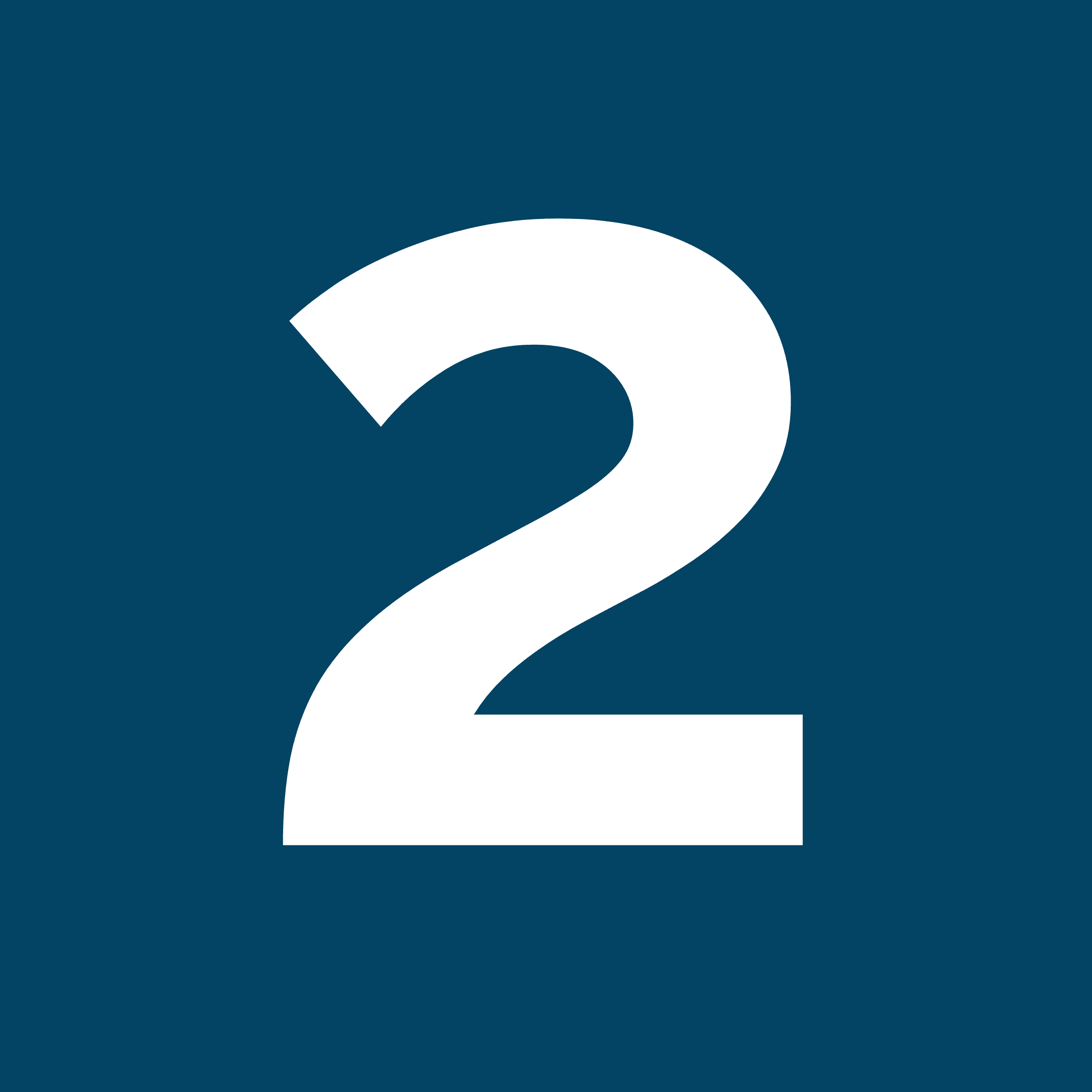 The image shows the number 2 in white on a solid navy blue background.