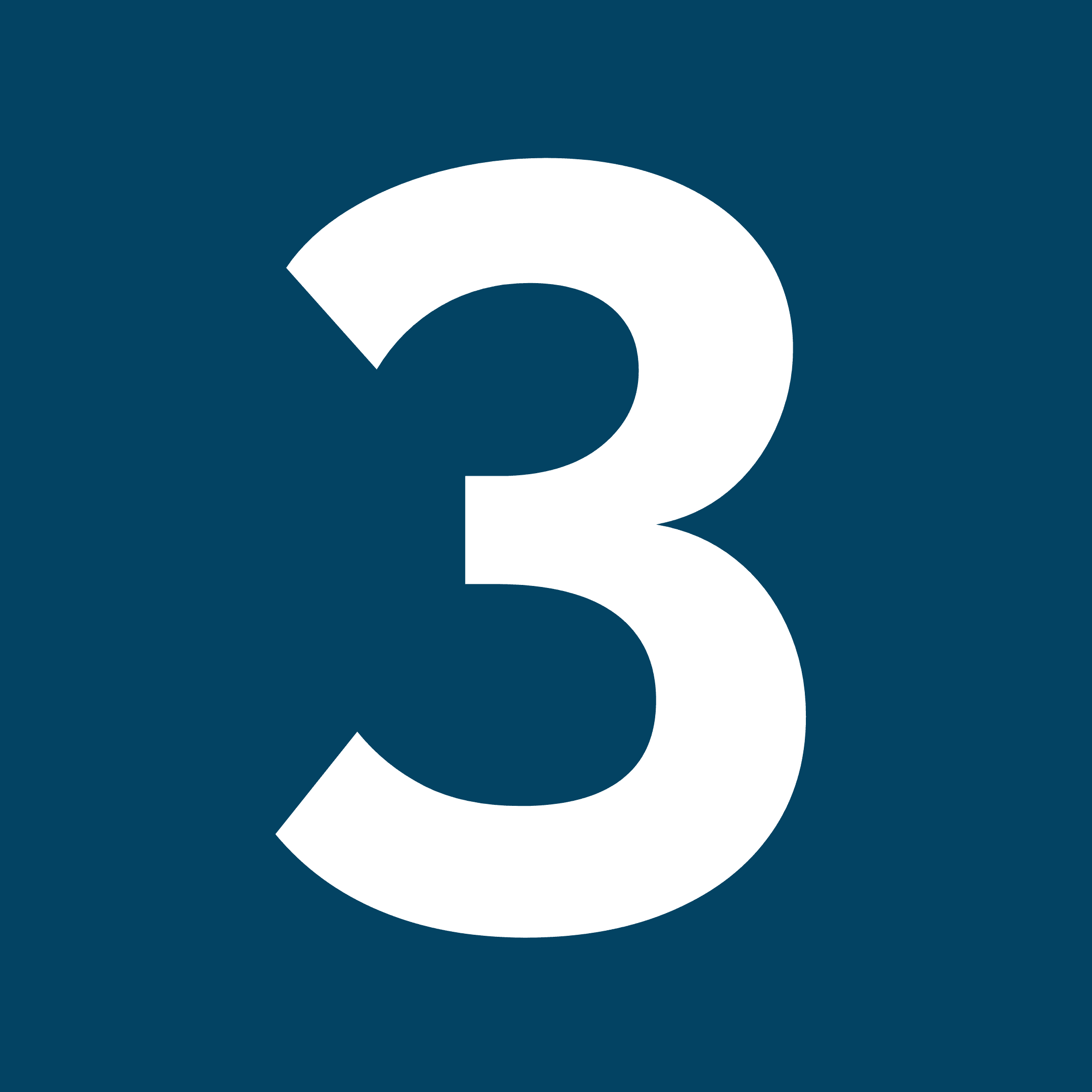 The image shows a large white number three centered on a dark blue background.