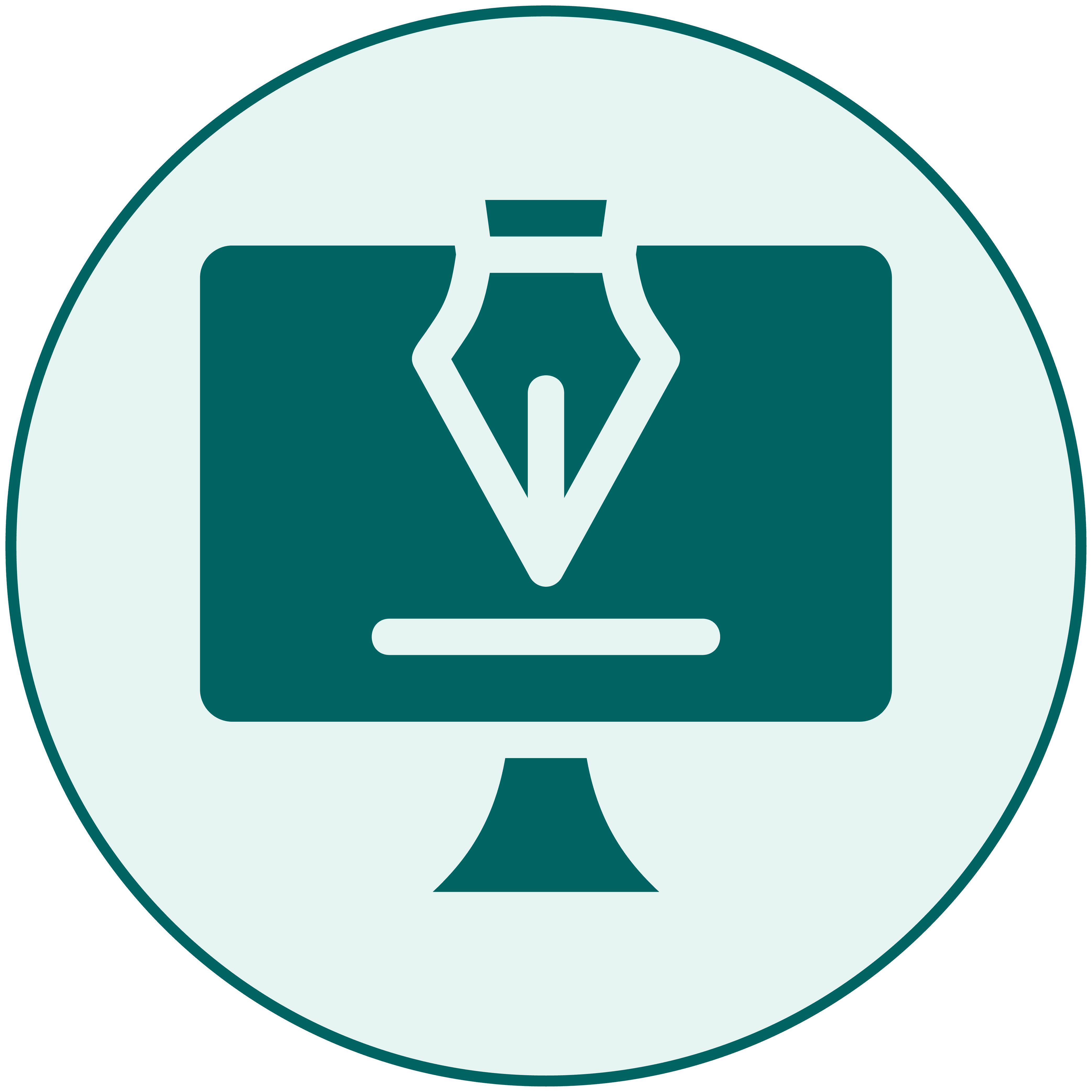 Icon depicting a stylized computer monitor with a pen nib design in the center, symbolizing digital design or graphic illustration.